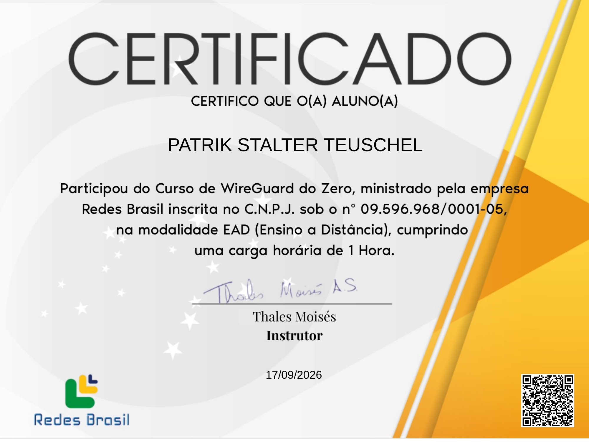 Certificado do curso WireGuard do Zero